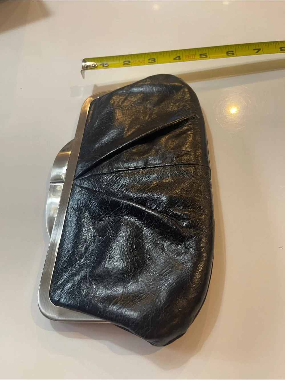 Classic Black Leather Chain-Handle Clutch - Picture 6 of 7